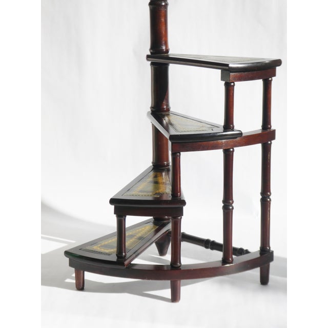 Victorian Wooden Library Stairs in Green Leather, 1940s For Sale - Image 11 of 11