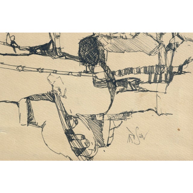 Late 20th Century 1970s Abstract Figures and Landscape Drawing by David Rosen For Sale - Image 5 of 7