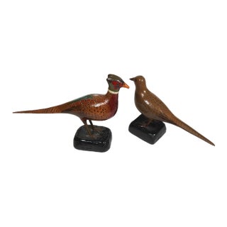 Early 20th Century Folk Art Pheasant Carvings - A Pair For Sale