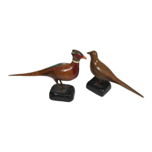 Early 20th Century Folk Art Pheasant Carvings - A Pair