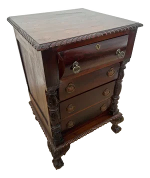 Antique English Victorian Large Nightstand Chest of Drawers Carved Mahogany