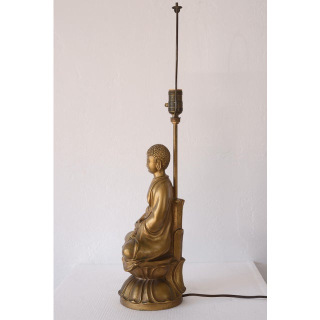 1950s Hollywood Regency Gold Ceramic Lotus Flower Buddha Table Lamp For Sale - Image 13 of 17