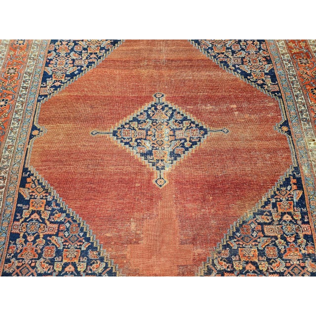 Antique Malayer Rug, Hand-Knotted Wool, Geometric Pattern, 8x12, Terracotta & Navy For Sale - Image 10 of 16
