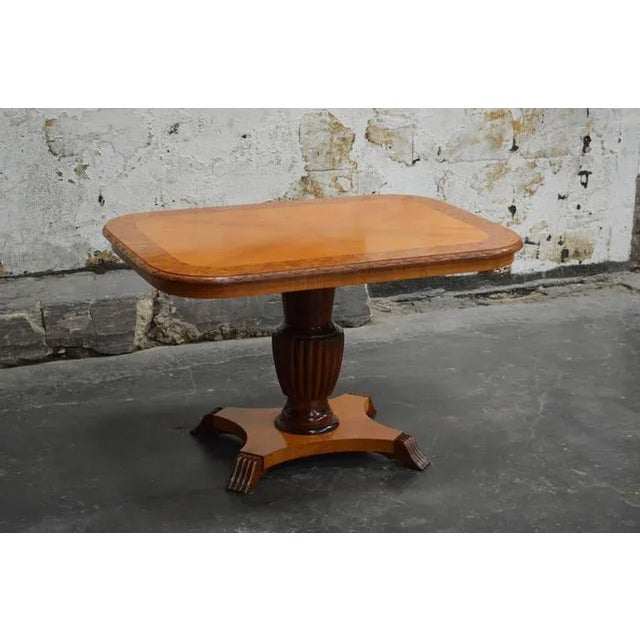 Swedish Art Deco rectangular golden elm end or side table. Beautifully detailed with Carpathian elm border on the top and...