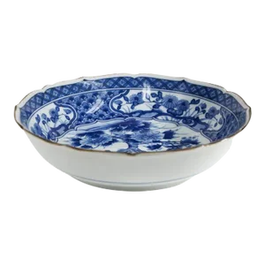 Large Blue and White Porcelain Peacock Bowl Vintage Collectible Japan