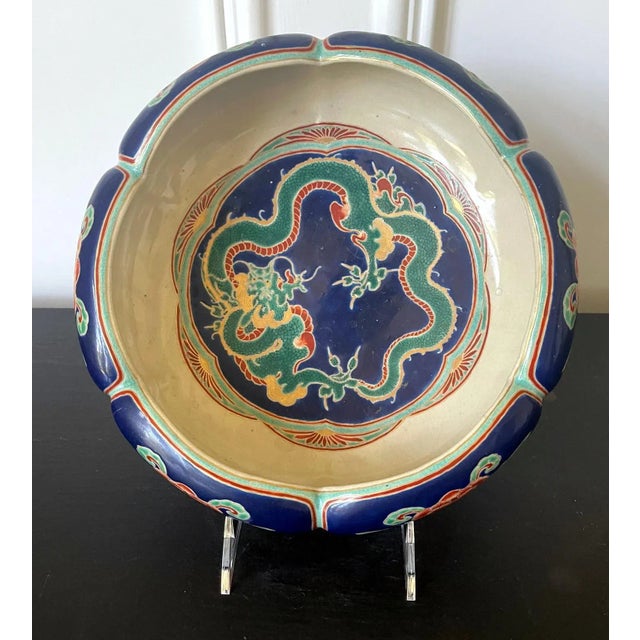Blue Rare Japanese Ceramic Glazed Bowl Makuzu Kozan Meiji Period For Sale - Image 8 of 12