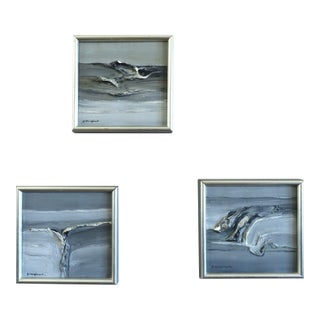 20th Century Modern 'Tidal Forms: A Study in Motion' Set of 3 Mini Abstract Oil Paintings, Framed For Sale