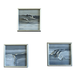 20th Century Modern 'Tidal Forms: A Study in Motion' Set of 3 Mini Abstract Oil Paintings, Framed
