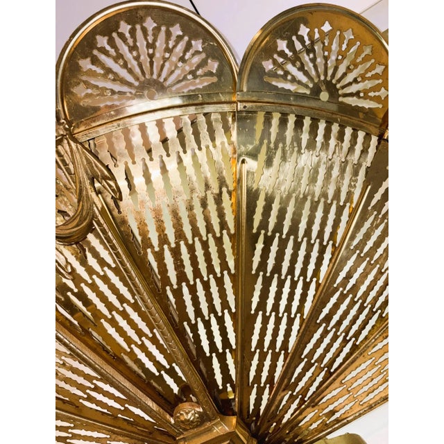Vintage French Laurel Swag & Cameo Brass Peacock Fan Folding Fireplace Screen For Sale - Image 11 of 17