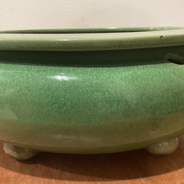 Celadon Vintage Large 2 Piece Celadon Glaze Footed Red Clay Planter/Bowl For Sale - Image 8 of 12