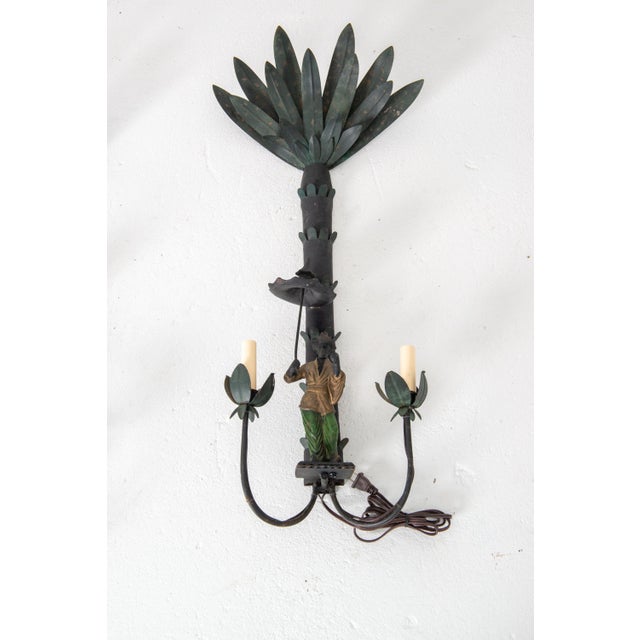 Metal Antique Hand-Painted Iron Chinoiserie Sconces, France, 19th Century - a Pair For Sale - Image 7 of 13