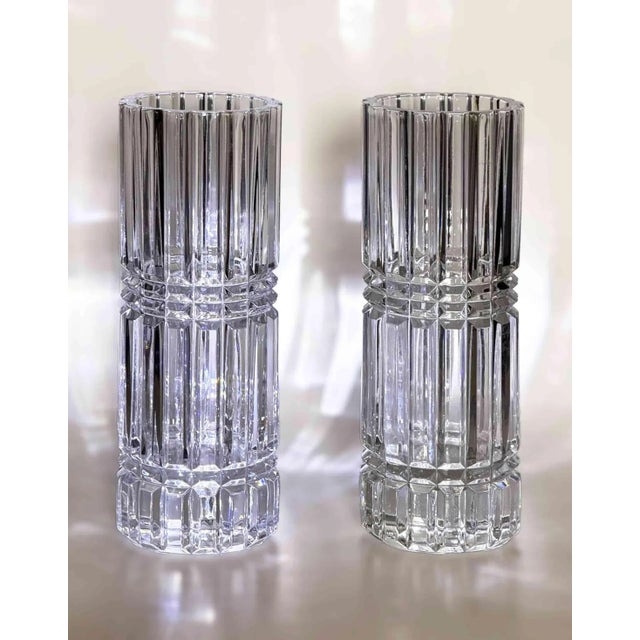 Vintage French Cut Glass Lead Crystal Vases - A Pair For Sale - Image 4 of 9