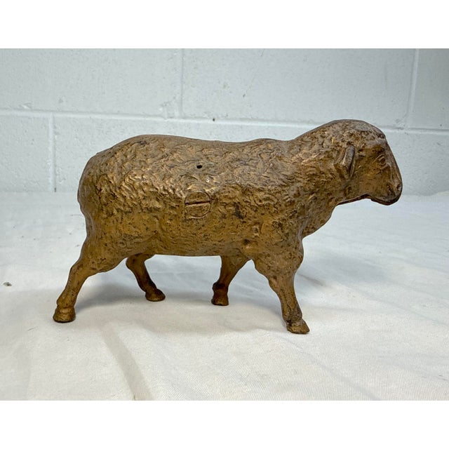 Figurative Antique Early 1900's Original Hubley Cast Iron Sheep Lamb Still Coin Bank For Sale - Image 3 of 12
