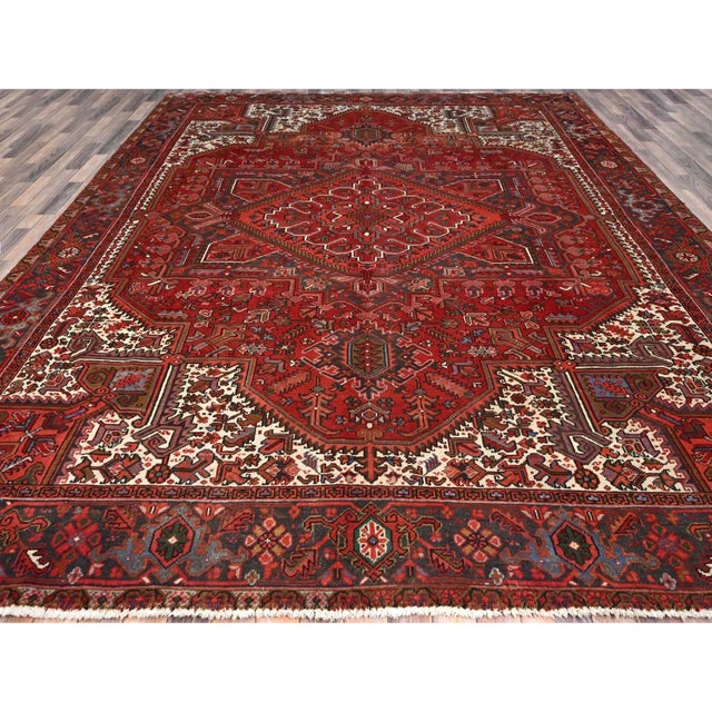 1960 10'x12'5" Red Pure Wool Hand Knotted Semi Antique Persian Heriz Oriental Rug For Sale In New York - Image 6 of 12