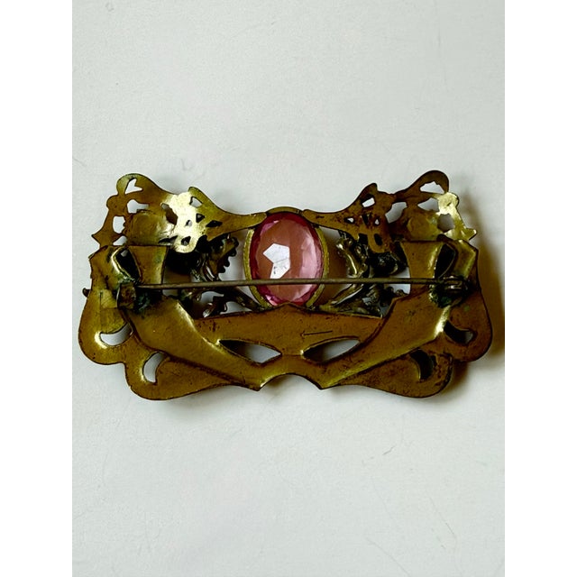 Antique Art Nouveau Sash Pin With Pink Center Stone C. 1900 For Sale - Image 4 of 5