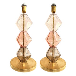 Italian Multicolor Murano Style Glass Table Lamps by Simoeng, Set of 2 For Sale