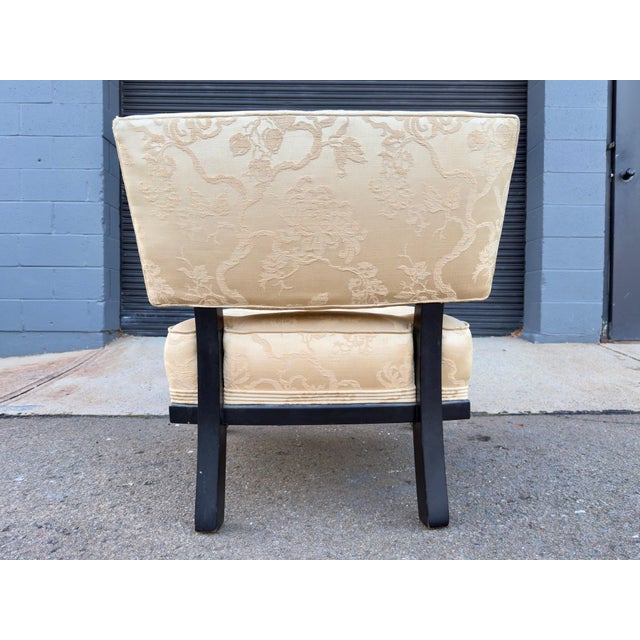 Vintage Mid-Century Modern Slipper Lounge Chair, Ebonized Frame, Chrome Ball Casters, Tufted Brocade, Probber Style For Sale - Image 10 of 11