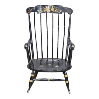 Black Hitchcock Style Windsor Arm Rocking Chair Harvest Stencil Gold Accents For Sale