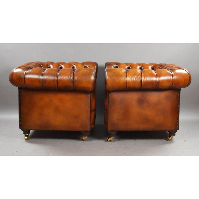 1930s Vintage Chesterfield Club Chairs in Brown Leather, 1930, Set of 2 For Sale - Image 5 of 12