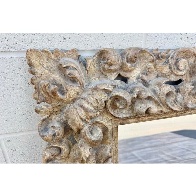 Tan Antique Italian Baroque Style Hand-Carved Wood Wall Mirror With Acanthus Scrolls For Sale - Image 8 of 18