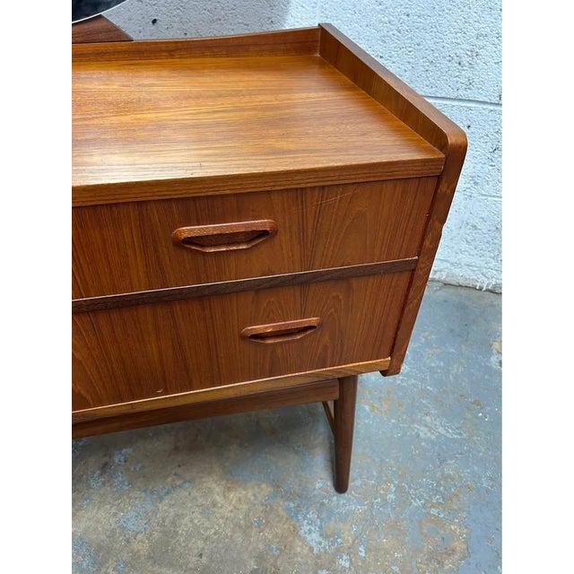 Mid-Century Modern Danish Teak Mid Century Modern Vanity Dressing Table Tri-Fold Mirror 1960s For Sale - Image 3 of 6