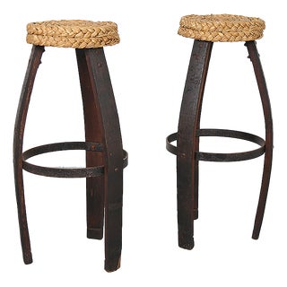 Vintage French Bar Stools by Frida Minet and Adrien Audoux, 1950s, Set of 2 For Sale