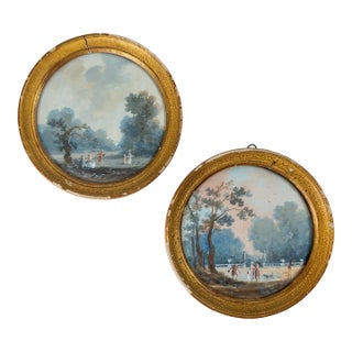 18th Century Pair of French Miniature Gouache Landscape Paintings by Louis-Gabriel Moreau For Sale