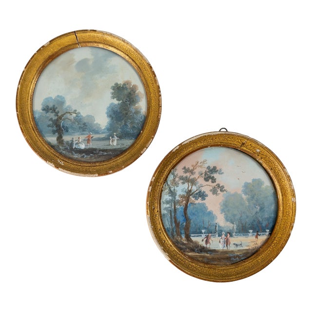 18th Century Pair of French Miniature Gouache Landscape Paintings by Louis-Gabriel Moreau For Sale