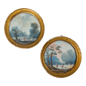 18th Century Pair of French Miniature Gouache Landscape Paintings by Louis-Gabriel Moreau