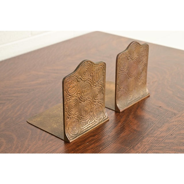 Tiffany Studios Tiffany Studios New York Zodiac Pattern Bronze Bookends, Circa 1910 For Sale - Image 4 of 11