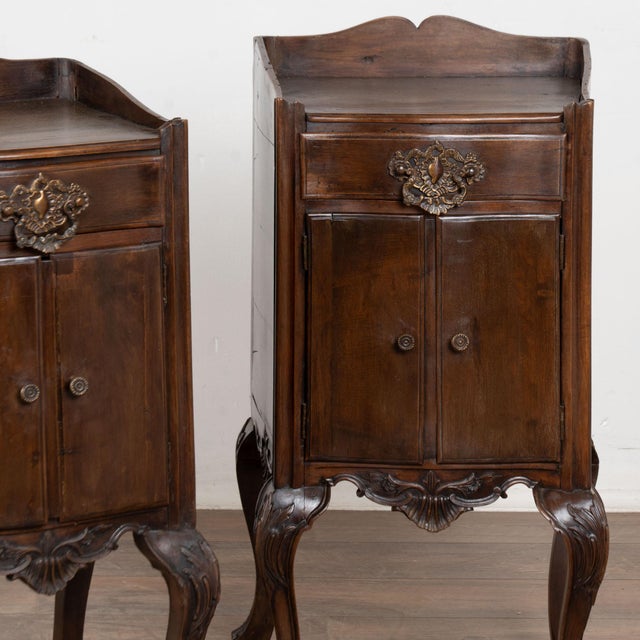 Wood Pair, Early 20th Century Portuguese Walnut Small Cabinets or Nightstands For Sale - Image 7 of 11