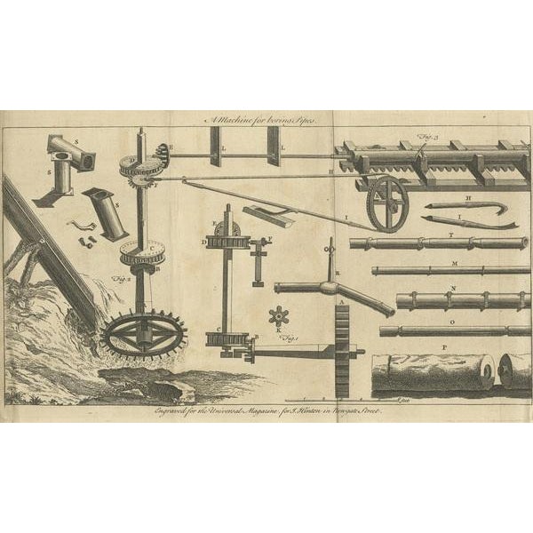 Chart of a Machine for Boring Pipes, 1760 For Sale - Image 3 of 5