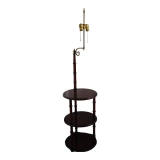 1970s Knob Creek Faux-Bamboo Mahogany Three-Tier Floor Lamp Table For Sale