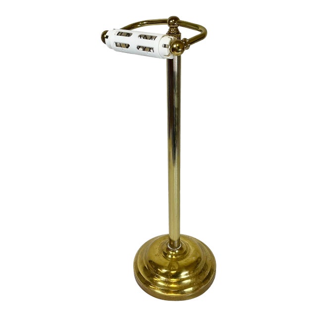 Mid-Century Hollywood Regency Brass Freestanding Toilet Paper Holder For Sale