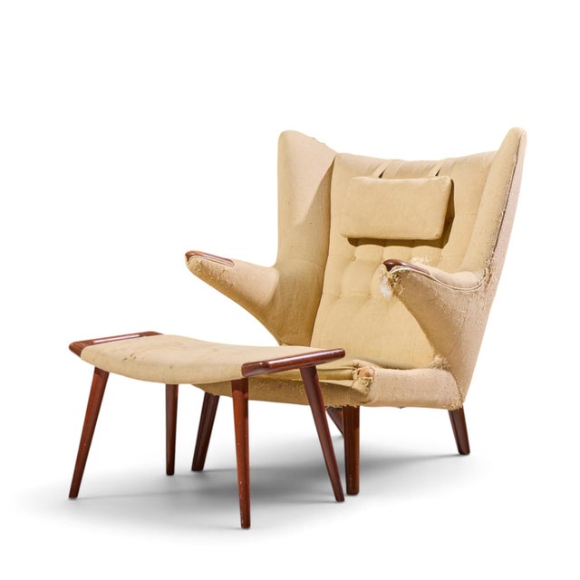Hans Wegner for Ap Stolen Ap19 Mid Century Papa Bear Chair and Ottoman - Pair For Sale - Image 9 of 16