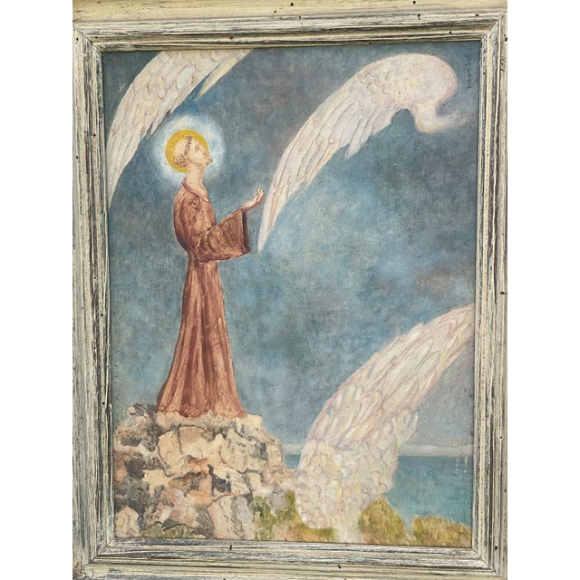 Modern 1940s Oil Painting of St, Francis With Angel Wings For Sale - Image 3 of 5