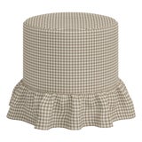 Stoffer Home x Cloth & Company Bernadette Ruffle Drum Ottoman in Mini Gingham Burlap For Sale