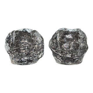 Vtg. Pair of Kosta Boda Votive Candle Holder Snowball 3” Clear Glass Sweden For Sale