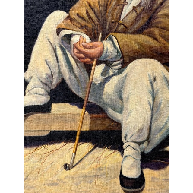 David Cheng Hong Kong 1961 Portrait of Scholar with Opium Pipe Oil Painting For Sale In Atlanta - Image 6 of 9