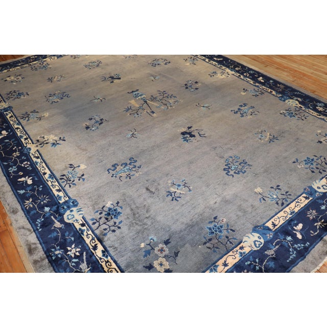 Gray Blue Antique Chinese Rug, 10' X 13'3'' For Sale - Image 4 of 8