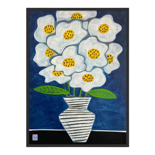 Fluffy Flowers by Jelly Chen in Black Framed Paper, Medium Art Print For Sale