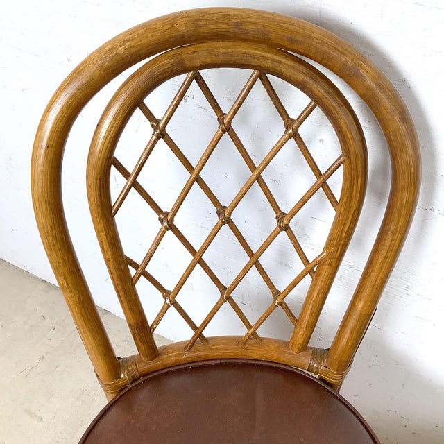 Set of Four Vintage Rattan Dining Chairs , Diamond Lattice Hoop Backs For Sale - Image 10 of 12