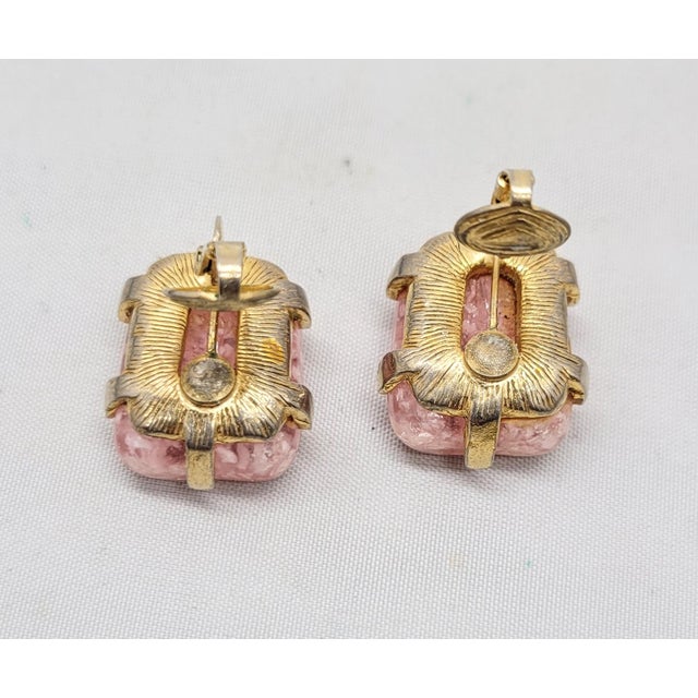 Pink Vintage 1960s Signed Castlecliff Pink Art Glass Clip Earrings-2 Pieces For Sale - Image 8 of 10