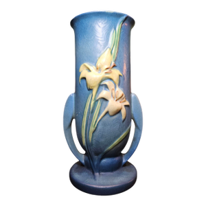 1940s Roseville Bermuda Blue “Zephyr Lily”, Double Handled Vase