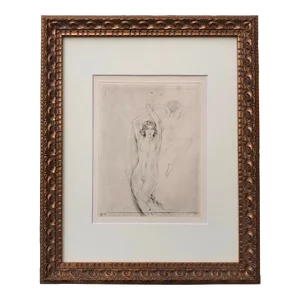 Vintage French Exotic Female Nude Art Deco Etching by Edouard Chimot C.1920