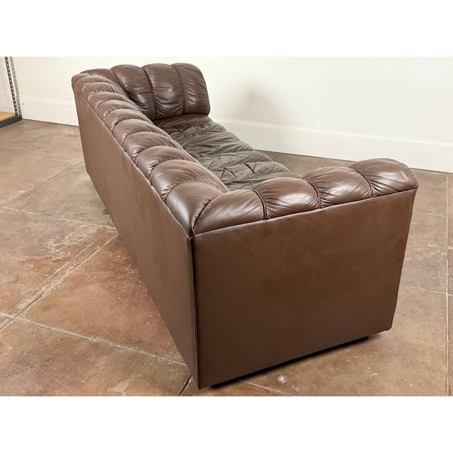 Animal Skin Vintage 1980's Brown Leather Sofa For Sale - Image 7 of 8