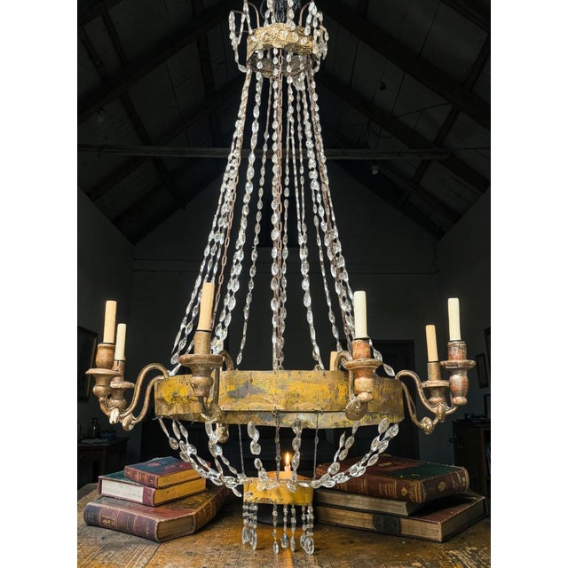 Antique Early 19th C Italian Crystal & Tole Chandelier For Sale - Image 4 of 5