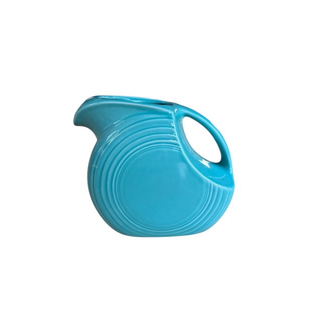 Ceramic Vintage Fiestaware Turquoise Large Disc Water Pitcher For Sale - Image 7 of 8