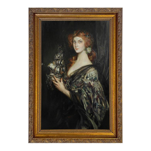 Woman With Ship Framed 7x11" Reproduction Print on Canvas