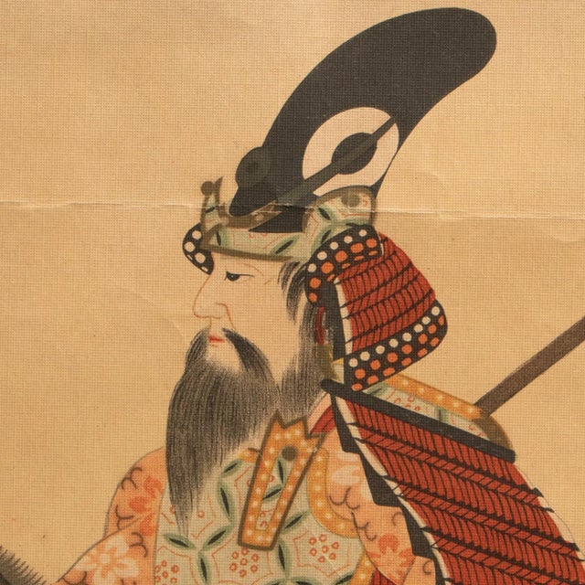 Pre-1940 Showa Era Japanese Print on Silk "Samurai" For Sale - Image 4 of 12